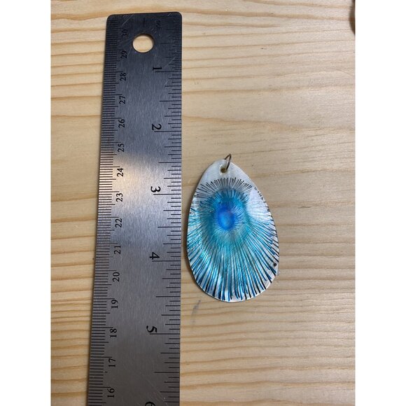 Hand Painted Peakcock Feather Tear Drop Shell Pendant - Picture 2 of 3